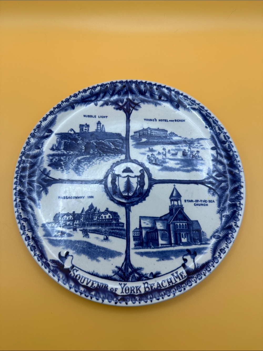Blue and White Souvenir Decorative Plate - York Beach, ME